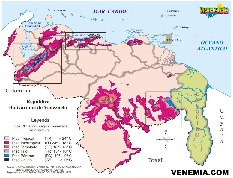 Mapa de los Pisos Térmicos en Venezuela